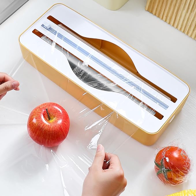 Dual-Slot Multifunctional Kitchen Cutter | For Cling Film, Aluminum Foil, and Parchment Paper Storage & Cutting | Easily Cut Two Materials at Once (Yellow(magnetic))