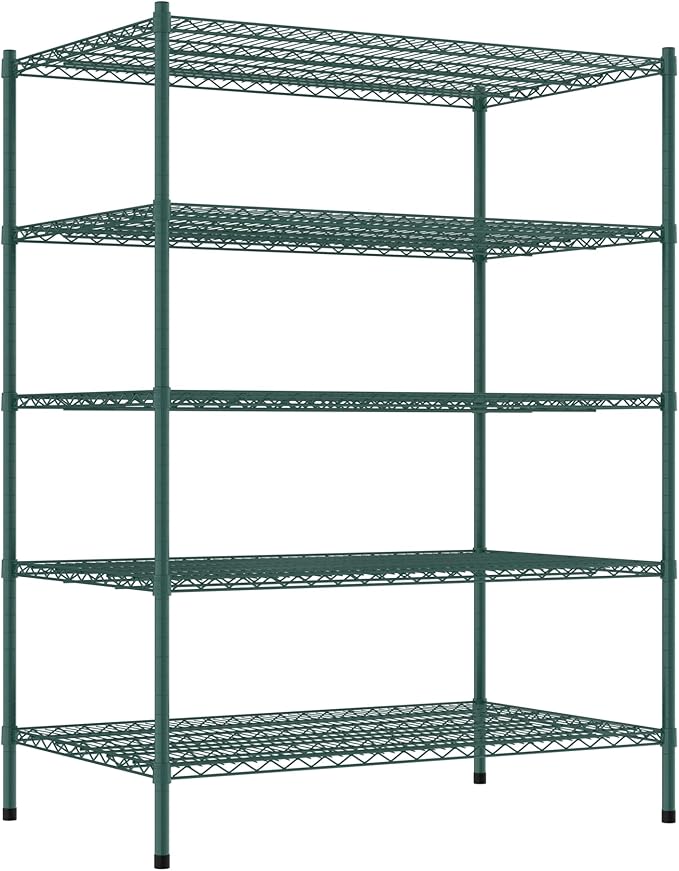 Commercial NSF Listed Green Epoxy Stationary Wire Shelving Kit 30" x 48" x 64", with 5 Shelves Perfect for Warehouse, Walk-in Refrigerator, Freezer, Grocery Store, Restaurant, Dishroom