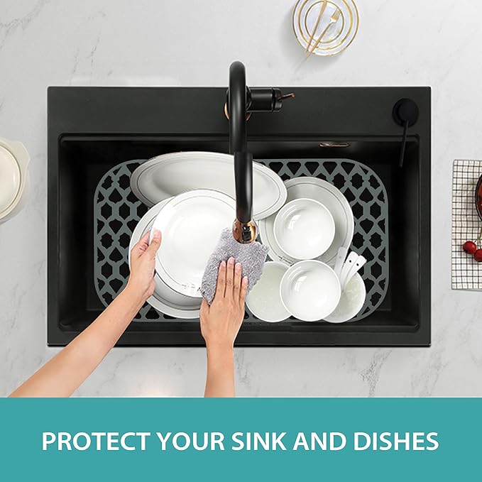 SAMSIER Sink Protectors for Kitchen Sink, Kitchen Sink Accessory - Silicone Mats Grid for Stainless Steel Strainer Bottom of Farmhouse Porcelain sinks (22”x13”, Rear Drain)