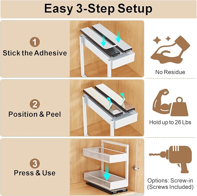 iSPECLE Spice Racks for Inside Cabinet - 1 Pack Rotate Pull Out Spice Rack Easy Access No More Digging, Height Adjustable for 16-20 Spice Jars, Peel and Stick for Over 9" Wide Small Kitchen Cabinet