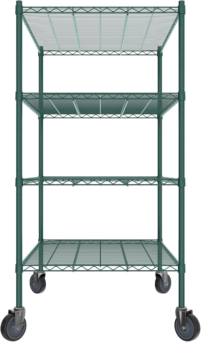 Commercial NSF Listed Green Epoxy Mobile Wire Shelving Kit 30" x 42" x 60", with 4 Shelves Perfect for Warehouse, Walk-in Refrigerator, Freezer, Grocery Store, Restaurant, Dishroom