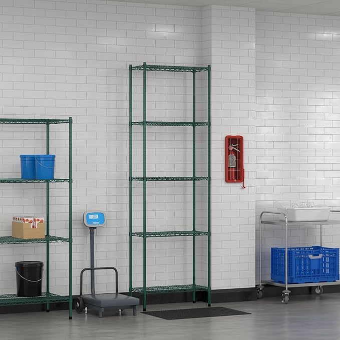 Commercial NSF Listed Green Epoxy Stationary Wire Shelving Kit 14" x 30" x 96", with 5 Shelves Perfect for Warehouse, Walk-in Refrigerator, Freezer, Grocery Store, Restaurant, Dishroom
