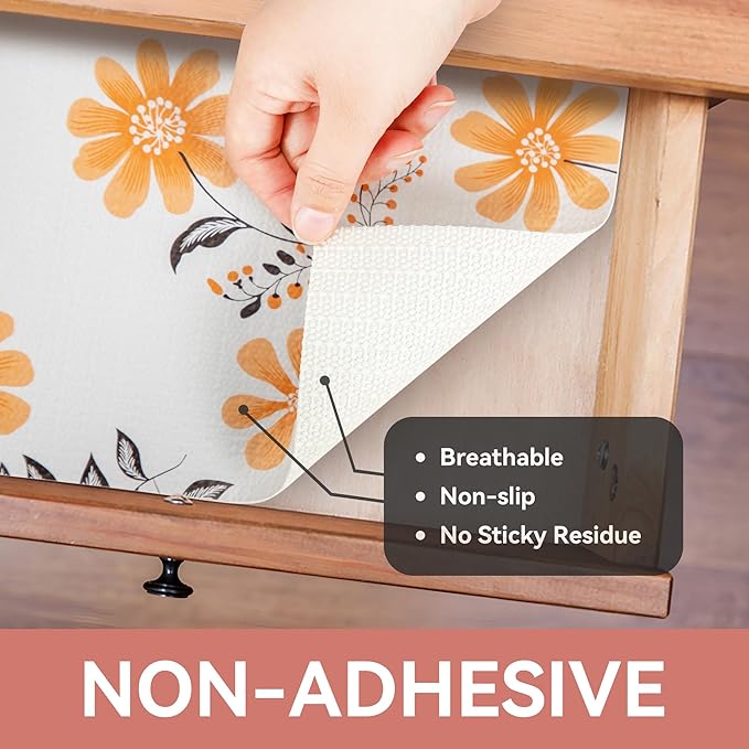 RAY STAR Shelf Liner, Non Adhesive Daisy Floral Printed Cabinet Liner for Pantry Drawer, Strong Grip Non Slip Waterproof, Shelf Liners for Kitchen Cabinets Organization 18 Inch x 8 FT (4 Rolls)