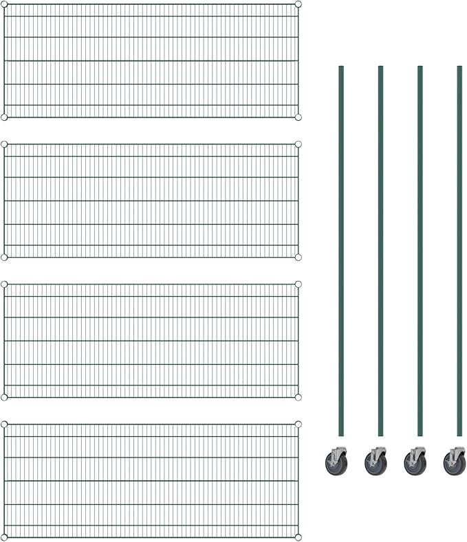 Commercial NSF Listed Green Epoxy Mobile Wire Shelving Kit 24" x 60" x 80", with 4 Shelves Perfect for Warehouse, Walk-in Refrigerator, Freezer, Grocery Store, Restaurant, Dishroom