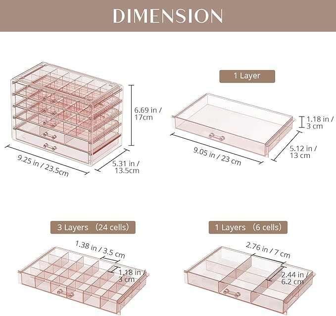 ProCase Acrylic Earrings Holder Organizer Box, Large Clear Earring Jewelry Storage Transparent Stackable Drawers Jewelry Display for Earring Ring Bracelet -Pink, 5 Layers