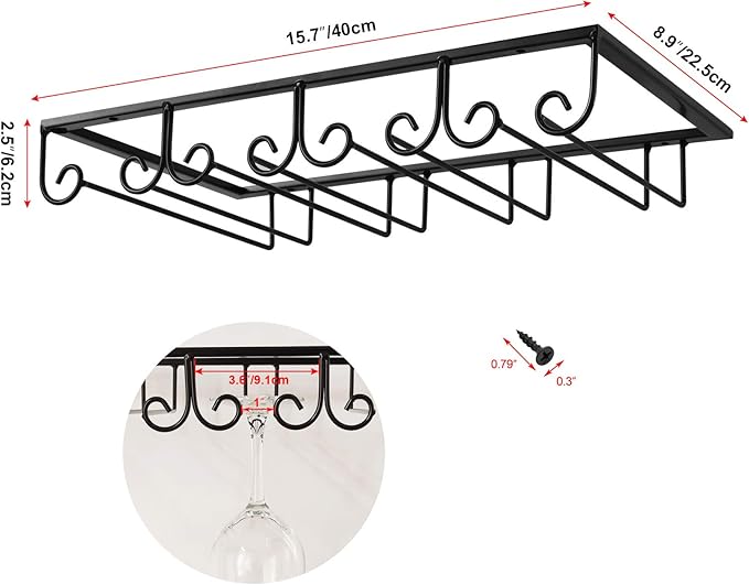 MOCOUM Under Cabinet Wine Glass Rack Stemware Rack, Wine Glasses Hanger Rack Wire Wine Glass Holder Storage Hanger for Cabinet Kitchen Bar (Black, 4 Rows 1 Pack)