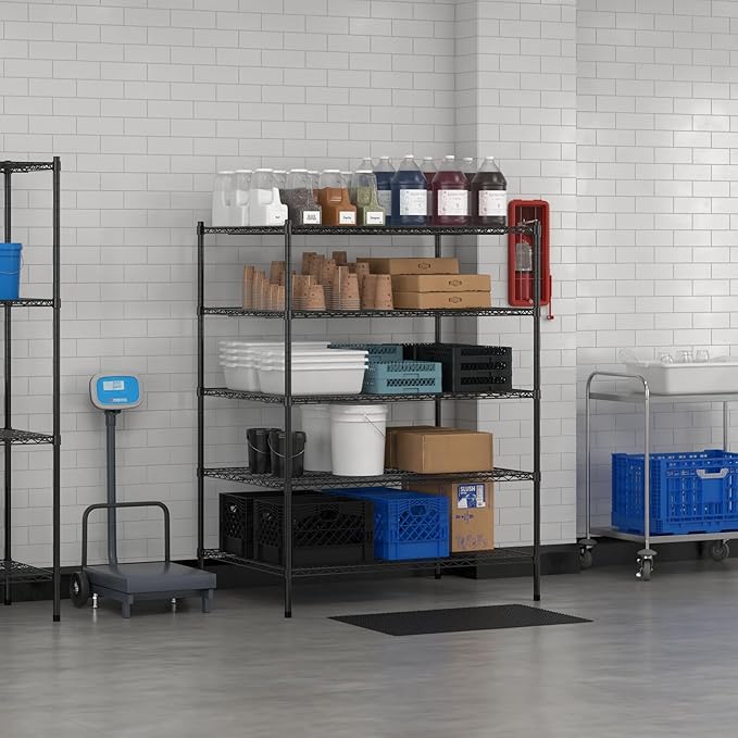Commercial NSF Listed Black Epoxy Stationary Wire Shelving Kit 36" x 48" x 64", with 5 Shelves Perfect for Warehouse, Walk-in Refrigerator, Freezer, Grocery Store, Restaurant, Dishroom