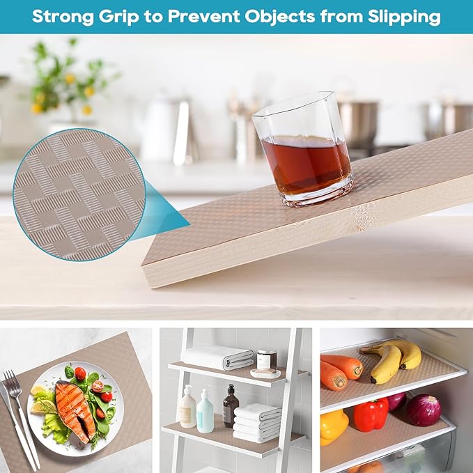 StaHom Shelf Liners for Kitchen Cabinets, Waterproof and Oil-Proof Kitchen Cupboard Liner, Refrigerator Liners and Plastic Drawer Mats EVA Non Adhesive Shelves, Fridge - Beige 11.8 x 118 Inches