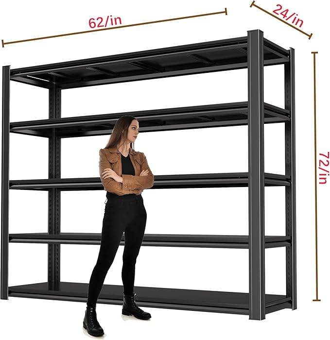 72“H Garage Shelving Heavy Duty Storage Shelves 3500 LBS Adjustable Metal Shelving Uints and Storage for Garage,Warehouse,School,Commercial,Business，62 "W x 24 "D x 72 "H (72 * 62 * 24)