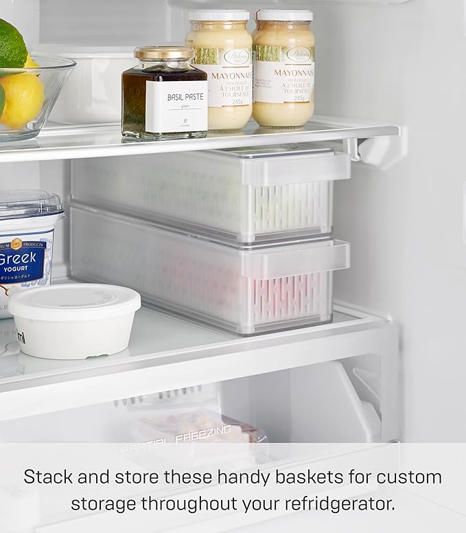 Yamazaki Home Tower Fridge Organizer & Colander – Adjustable Divider For Custom Storage – Stackable Produce Bin For Washing & Storing Ingredients – Easy To Clean & Disassemble - Plastic -