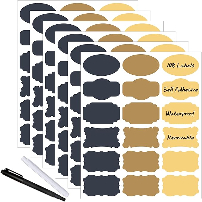 108pcs Colored Chalkboard Sticker Labels for Jars,Waterproof Removable Write-on Labels for Organizing Your Food Containers Mason Jars Spice Bottles Cannings Canisters Storage Bins,2 Markers Included