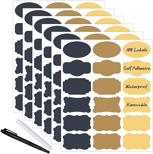 108pcs Colored Chalkboard Sticker Labels for Jars,Waterproof Removable Write-on Labels for Organizing Your Food Containers Mason Jars Spice Bottles Cannings Canisters Storage Bins,2 Markers Included