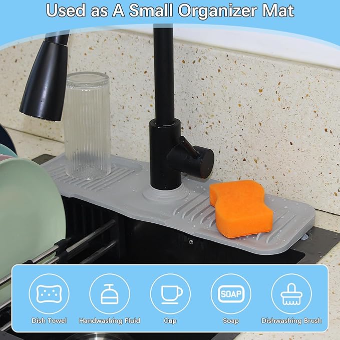 DTXIAQIAO 14.5 * 5.5 Inch Large Non-Slip Base,Multi-Surface Protector for Kitchen,Bathroom,Laundry,RV,Easy Clean Water Deflector Accessory(Light Gray)
