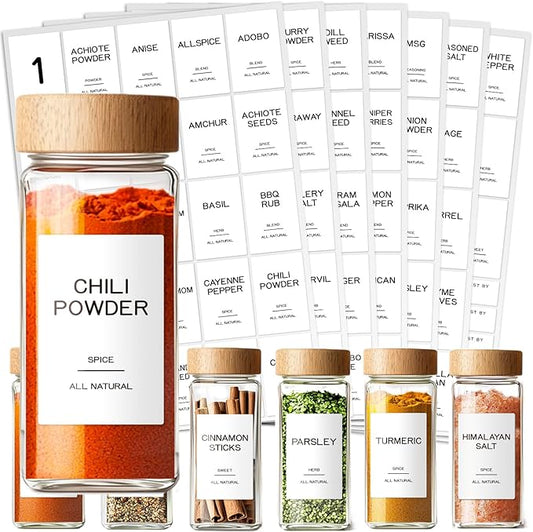 201 Spice Jar Labels - Preprinted Minimalist Waterproof Stickers for Kitchen Jars, Herb & Seasoning Labels for Pantry Organization