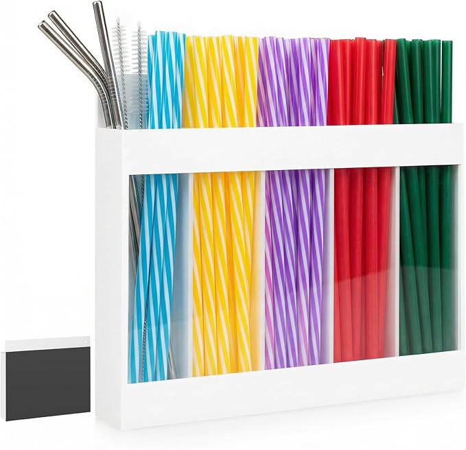 Straw Holder for Cabinet Door, Adhesive & Magnetic Straw Organizer with Clear Front, Slim Cabinet Straws Storage for Kitchen Pantry Cupboard Tumbler Accessories Inside Cabinetdoor Straws Dispenser