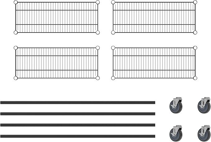 Commercial NSF Listed Black Epoxy Mobile Wire Shelving Kit 12" x 30" x 60", with 4 Shelves Perfect for Warehouse, Walk-in Refrigerator, Freezer, Grocery Store, Restaurant, Dishroom