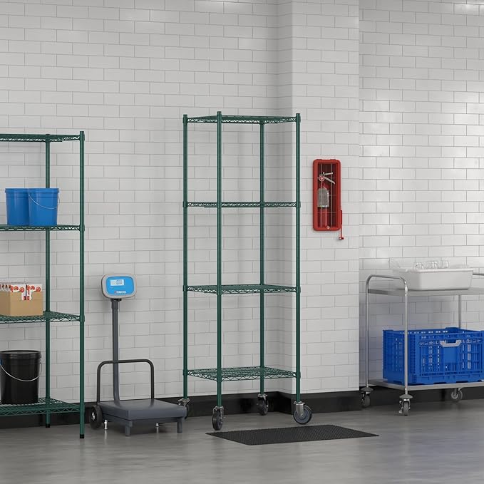 Commercial NSF Listed Green Epoxy Mobile Wire Shelving Kit 21" x 24" x 80", with 4 Shelves Perfect for Warehouse, Walk-in Refrigerator, Freezer, Grocery Store, Restaurant, Dishroom