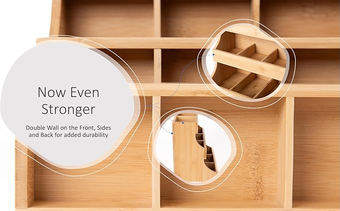 Theodore Tea Bag Organizer – Wooden Tea Organizer and Storage for Home, Kitchen, Office – 180 Tea Bag Holder - Vertical Display Tea Box. Also for Coffee Pods, Sugar, Sweeteners and Creamers.