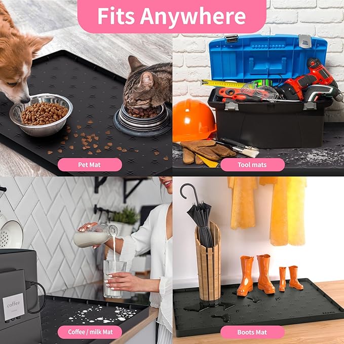 Sdpeia Under Sink Mat 22"×14" Waterproof Silicone Cabinet Liner & Sink Protector for Kitchen & Bathroom, Multi-Purpose Organizers Tray for Pets, Laundry, Cat Litter Mat, Black