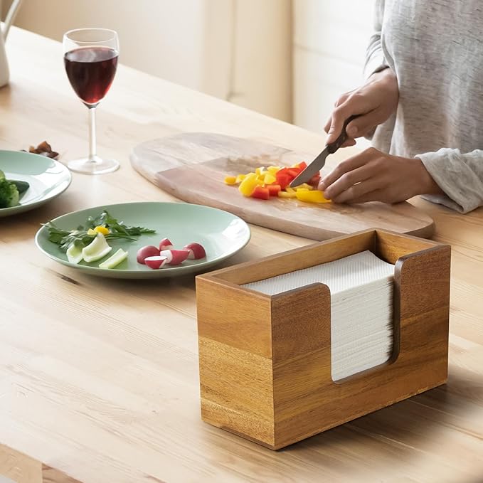 Paper Towel Dispenser Countertop, Acacia Wood Folded Paper Hand Towel Holder for Guest Bathroom, Commercial Tabletop Tissue Dispenser Tray for Multifold C-Fold, Z-Fold, Trifold, 10.31x3.94x6.3 Inches