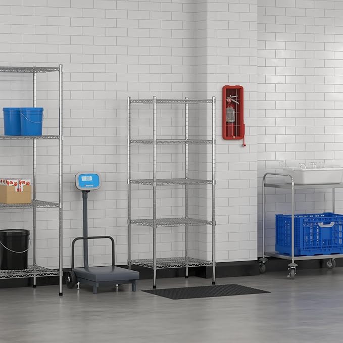 Commercial NSF Listed Chrome Stationary Wire Shelving Kit 21" x 24" x 64", with 5 Shelves Perfect for Warehouse, Walk-in Refrigerator, Freezer, Grocery Store, Restaurant, Dishroom