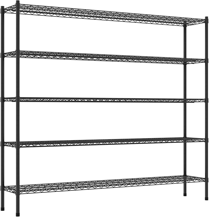 Commercial NSF Listed Black Epoxy Stationary Wire Shelving Kit 14" x 72" x 64", with 5 Shelves Perfect for Warehouse, Walk-in Refrigerator, Freezer, Grocery Store, Restaurant, Dishroom