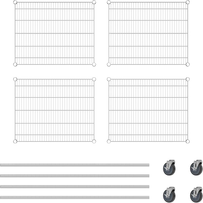 Commercial NSF Listed Chrome Mobile Wire Shelving Kit 24" x 30" x 60", with 4 Shelves Perfect for Warehouse, Walk-in Refrigerator, Freezer, Grocery Store, Restaurant, Dishroom