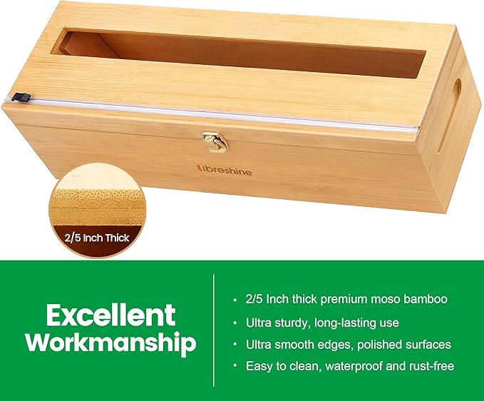 24" Bamboo Paper Roll Dispenser with Sliding Cutter & Roller – Fits Butcher, Kraft, Freezer Paper, Foil & Plastic Wrap – Heavy-Duty Kitchen & Restaurant Organizer