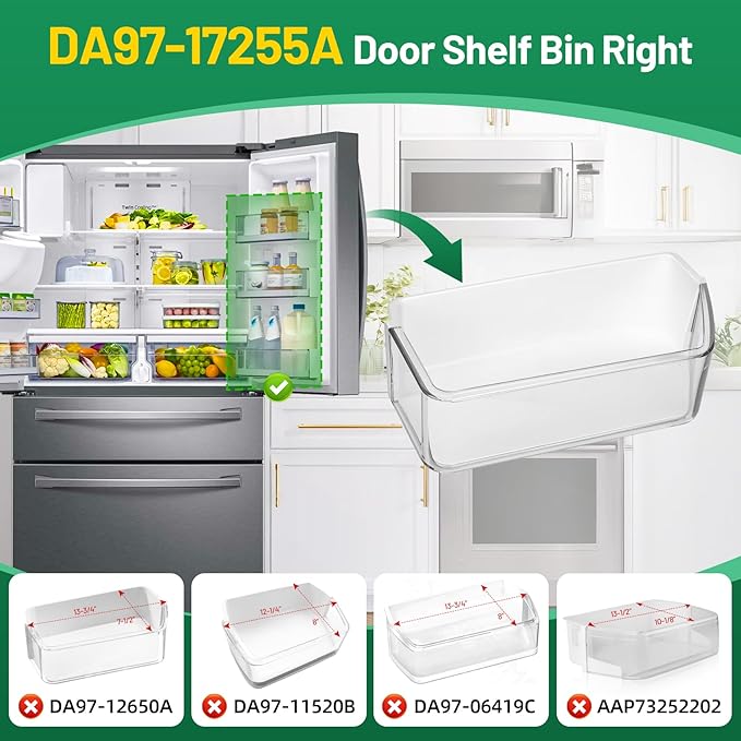 DA97-17255A Refrigerator Door Bin, Replace DA63-08688A Refrigerator Door Shelf Right, for samsung Door Bin RF265BEAESR, RF265BEAESG, RF262BEAESR (See Figure 6), 1 Pack, with Soda Can Organizer