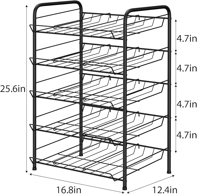 smusei 5 Tier Can Organizer for Pantry Shelf Large Capacity Drink Organizer Holds 60 Cans of Soda Can Dispenser with Adjustable Metal Diverter Strip for Kitchen Cabinet Cupboard, Black