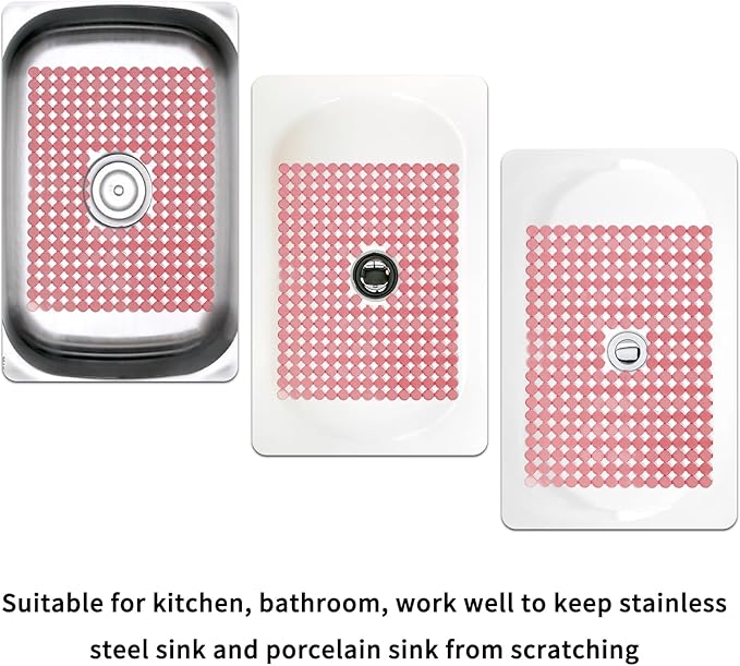 Kitchen Sink Mat for Stainless Steel/Ceramic Sinks,2 Pack Sink Protectors for Kitchen Sink with Scissors, Fast Draining,Easy to Clean,DIY Cut,15.7 X 11.8 Inch(Pink)