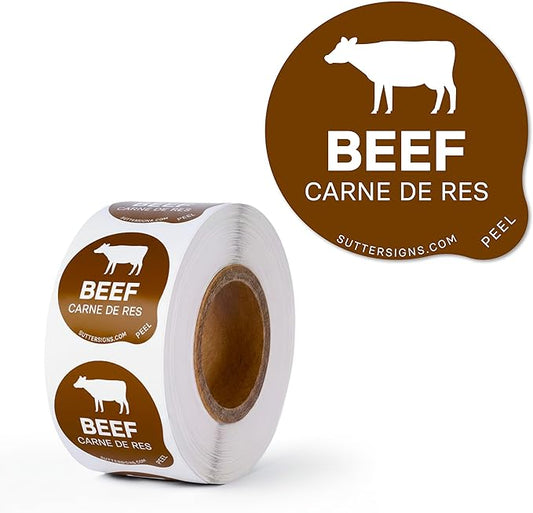 Beef Food Labels 500 pcs | 1" Dot Bold Sticker Labels for Party Buffet, Delis, Sandwich Shops, Food Containers