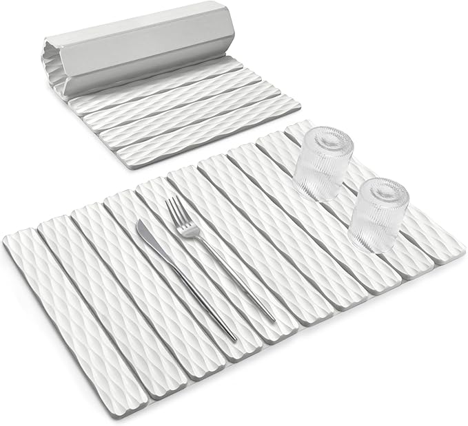 Stone Dish Drying Mats for Kitchen Counter, 24"(L)×16"(W), Fast Drying Collapsible Dish Drying Mat, Eco-Friendly Absorbent Diatomaceous Earth Mats for Match Any Countertop, Wave - Pattern