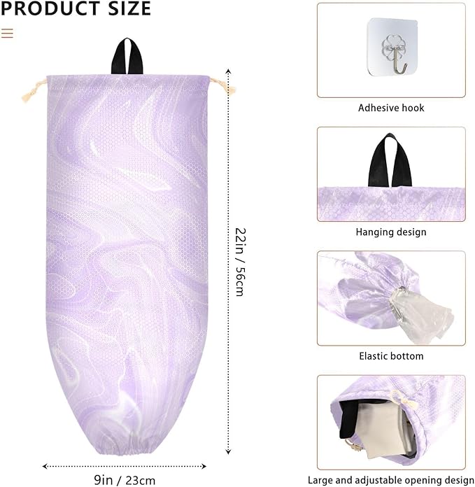 2-Pack Marble Purple Plastic Bag Holder - Wall Mount Grocery & Trash Bag Dispenser - 22 x 9 Inch