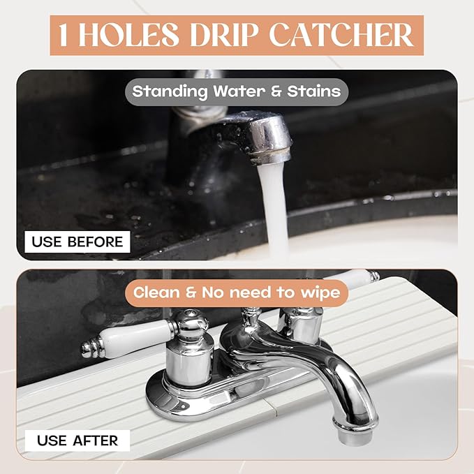 Teenyyou an Oval Hole White Faucet Mat for Kitchen Sink 17.32" x 4.6" Kitchen Faucet Absorbent Mat Diatomite Splash Guard for Sink Quick Drying Stone Drip Catcher for Bathroom Counter