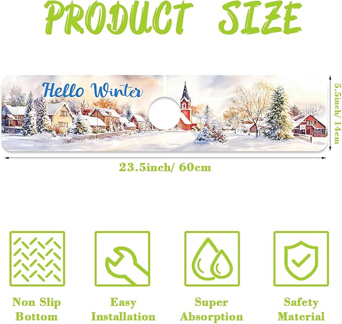 Chrismas Sink Faucet Absorbing Mat Hello Winter Sink Splash Guard Drying Mat for Kitchen Bathroom Faucet Sinkmat 23.5"X5.5"