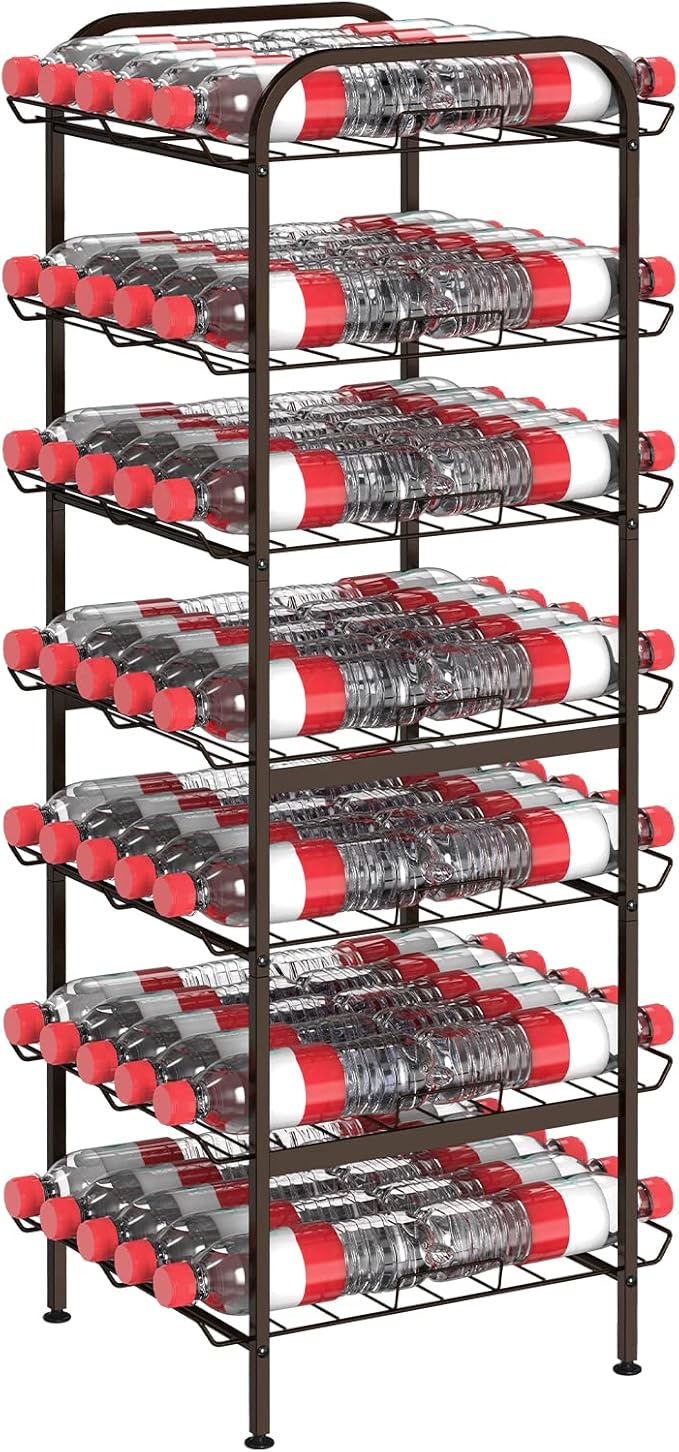 smusei Water Bottle Organizer 7 Tier Free Standing Vertical Metal Water Bottle Rack Shelf Adjustable Water Bottle Beverage Drink Stand Holder for Kitchen Pantry Food Storage, Bronze