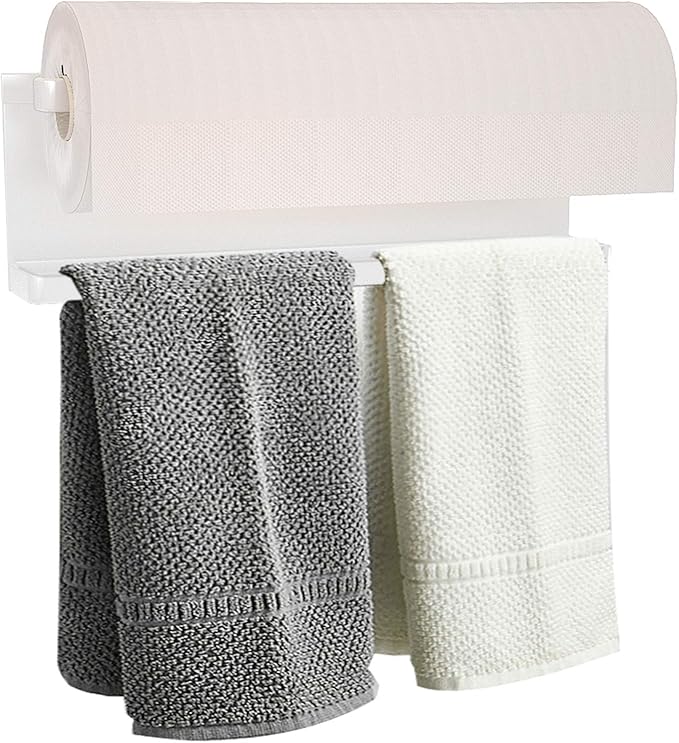 Magnetic Paper Towel Holder for Refrigerator, Kitchen Towel Bar Magnetic Paper Rack Multi Function Made of Iron,Used for Kitchen,Bathroom,Toilet, Drill Free (White, Medium)
