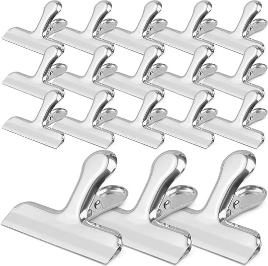 24 Pack 3 Inch Stainless Steel Silver Chip Clips Bag Clips for Food Packages,Large Food Kitchen Clip for Snack,Strong Metal Home&Office Clip for Paper Heavy Duty