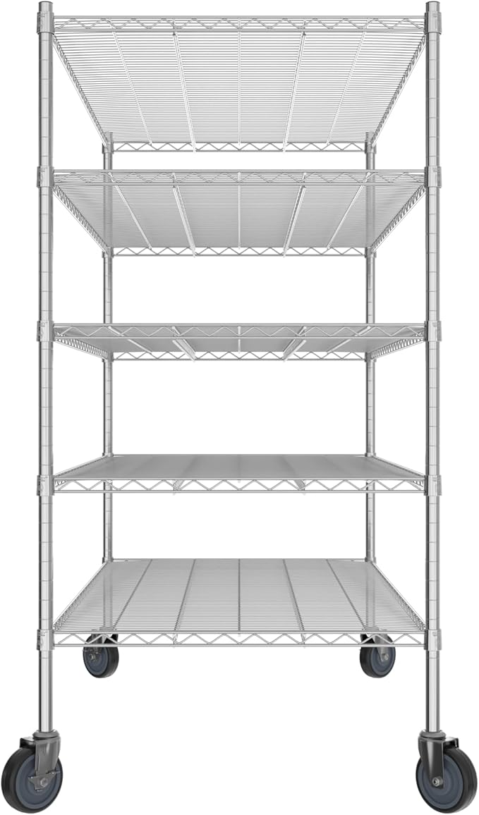 Commercial NSF Listed Chrome Mobile Wire Shelving Kit 30" x 54" x 60", with 5 Shelves Perfect for Warehouse, Walk-in Refrigerator, Freezer, Grocery Store, Restaurant, Dishroom