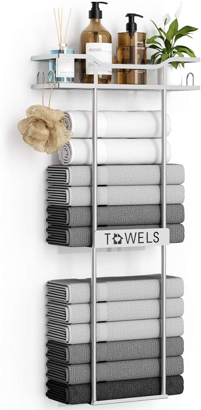 Towel Racks for Bathroom Wall Mounted Towel Storage Organizer Wall Towel Rack for Rolled Towels Silver