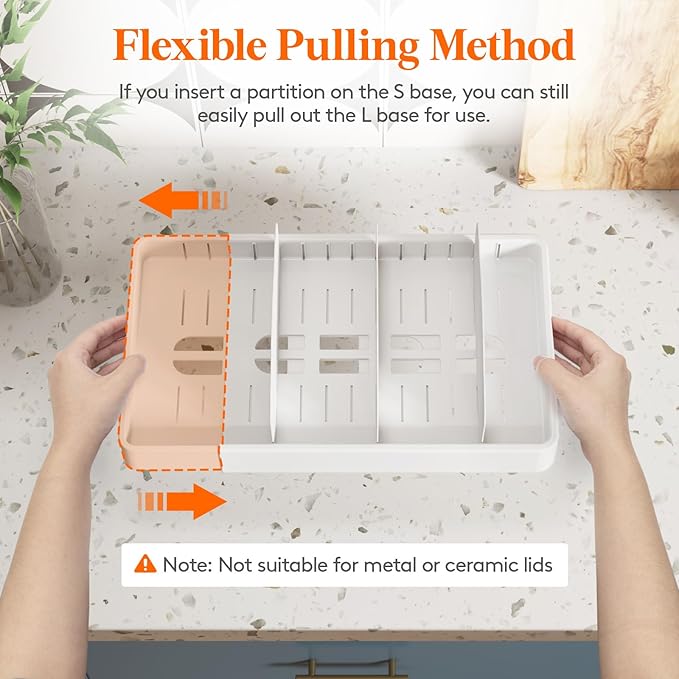 Lifewit Plastic Adjustable Lid Organizers Inside Cabinet, Extra Large Expandable 13-24" Lid Holder with 8 Dividers & 9 Compartments for Kitchen Organization, Plate, Bowl Organizer for Tall Drawer