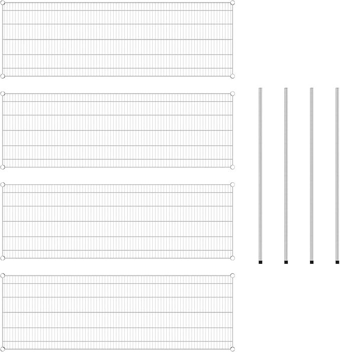 Commercial NSF Listed Chrome Stationary Wire Shelving Kit 24" x 72" x 54", with 4 Shelves Perfect for Warehouse, Walk-in Refrigerator, Freezer, Grocery Store, Restaurant, Dishroom
