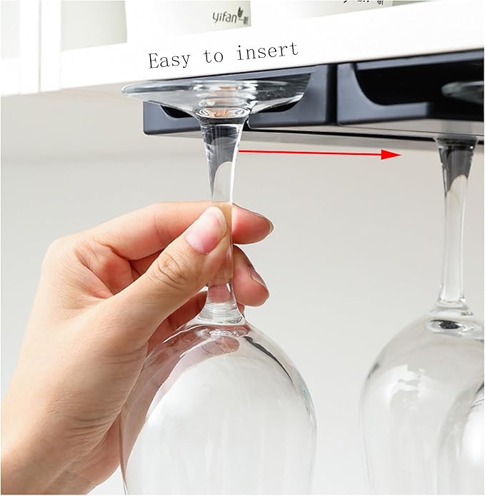 2 pieces Wine Glass Holder,Under Shelf Cabinet Wine Glass Rack, Plastic Stemware Rack,Glassware Drying Storage Hanger for Kitchen,Bar and Restaurant (Black Style B-2pcnew)