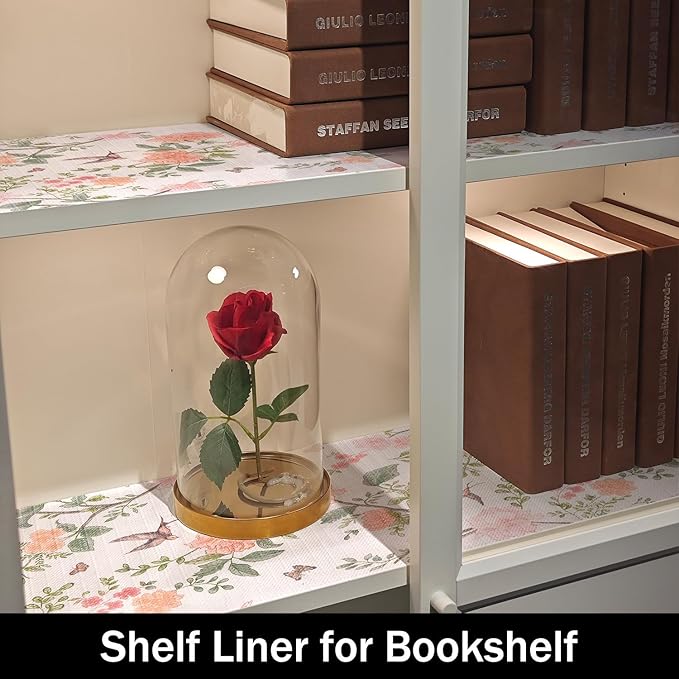 Amiitay Bird Floral Shelf Liners Non Adhesive and Strong Non-Slip 12IN x 20FT Shelf and Drawer Liners for Kitchen Cabinet Wire Fridge, Waterproof Shelf Drawer Liner,Easy to Clean