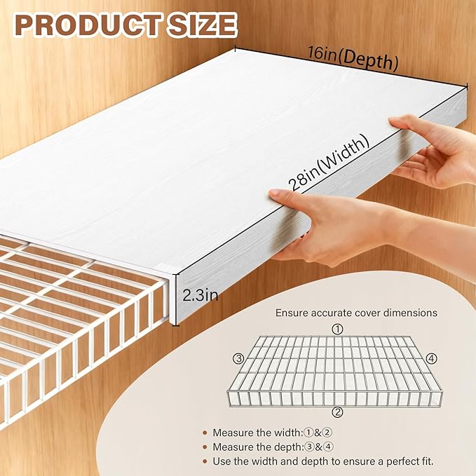 Wire Rack Covers for Shelves, 28*16 inch Wires Shelf Ccover, Shelfs Covers for Wire Shelving, Easy to cut Install Wires Shelf 0.31-inch Thick Moisture Durable Shelfs Liner for Kitchen, Pantry White