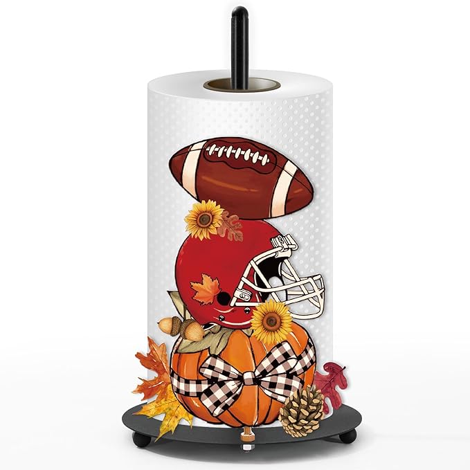 JarThenaAMCS Fall Paper Towel Holder Pumpkin Football Kitchen Decor Accessories Large Metal Towel Holder Stand for Autumn Thanksgiving Home Party Bathroom Countertop