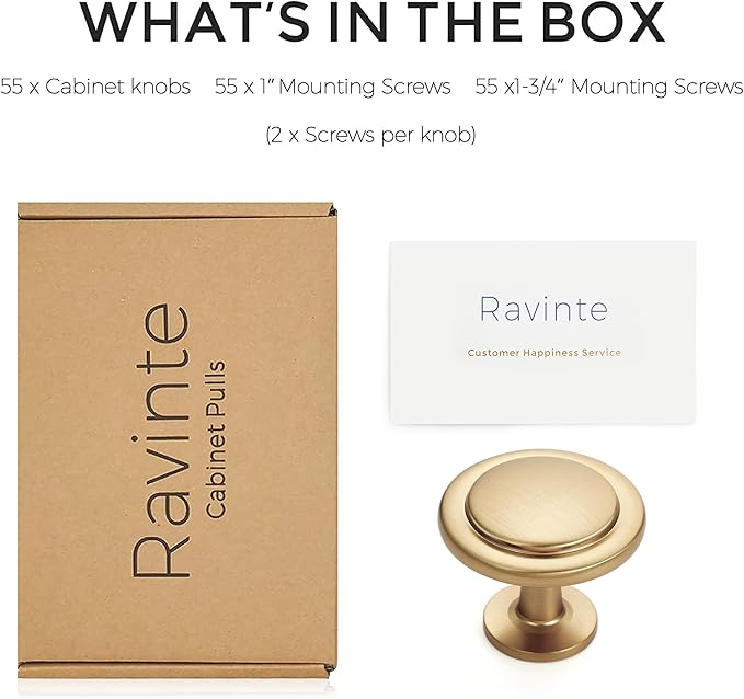 Ravinte 55 Pack Champagne Bronze Cabinet Pulls 1-1/4 inch Kitchen Cabinet Knobs Drawer Knobs Dresser Handles Drawer Pulls Door Dresser Handles