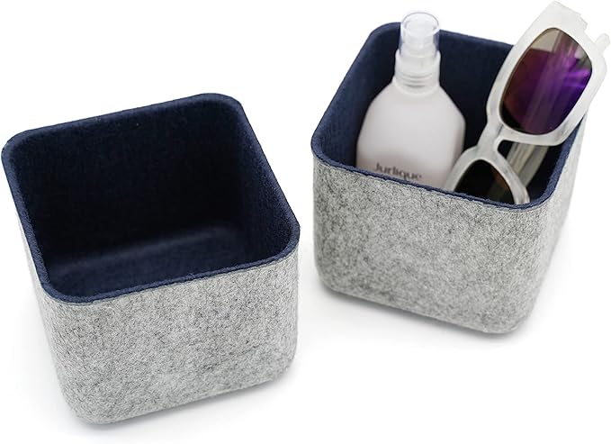 Welaxy Storage bins Set Office Drawer Organizers for School Dorm Home Kitchen bathroom bedroom Closet Cabinet Desk organize boxes Junk Organizing 2-Pack (Navy)