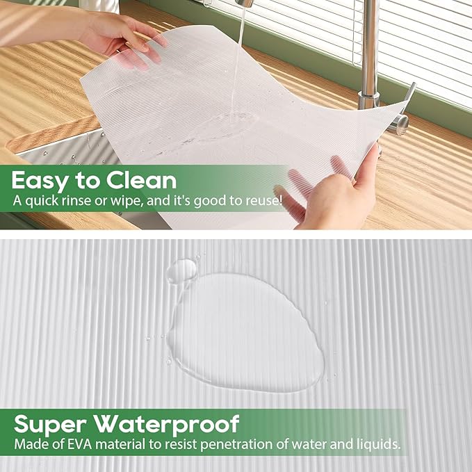 Anoak Shelf Liner Cabinet Liner, Non Adhesive Drawer Liner, Washable 17.5 Inch x 30 FT(360 Inch) Waterproof Durable Non-Slip Shelf Liner for Kitchen, Drawer, Refrigerator Stripe Clear